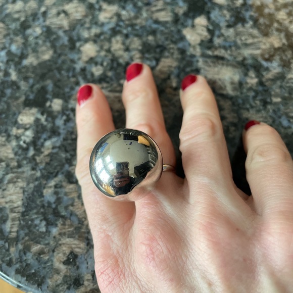 Large Silver Orb Ball Ring/ Adjustable - Picture 6 of 6